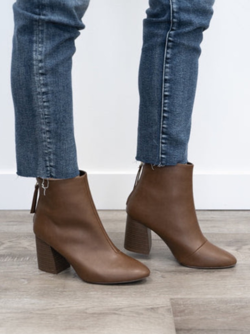 Faux-Leather Block Heel Ankle Boots